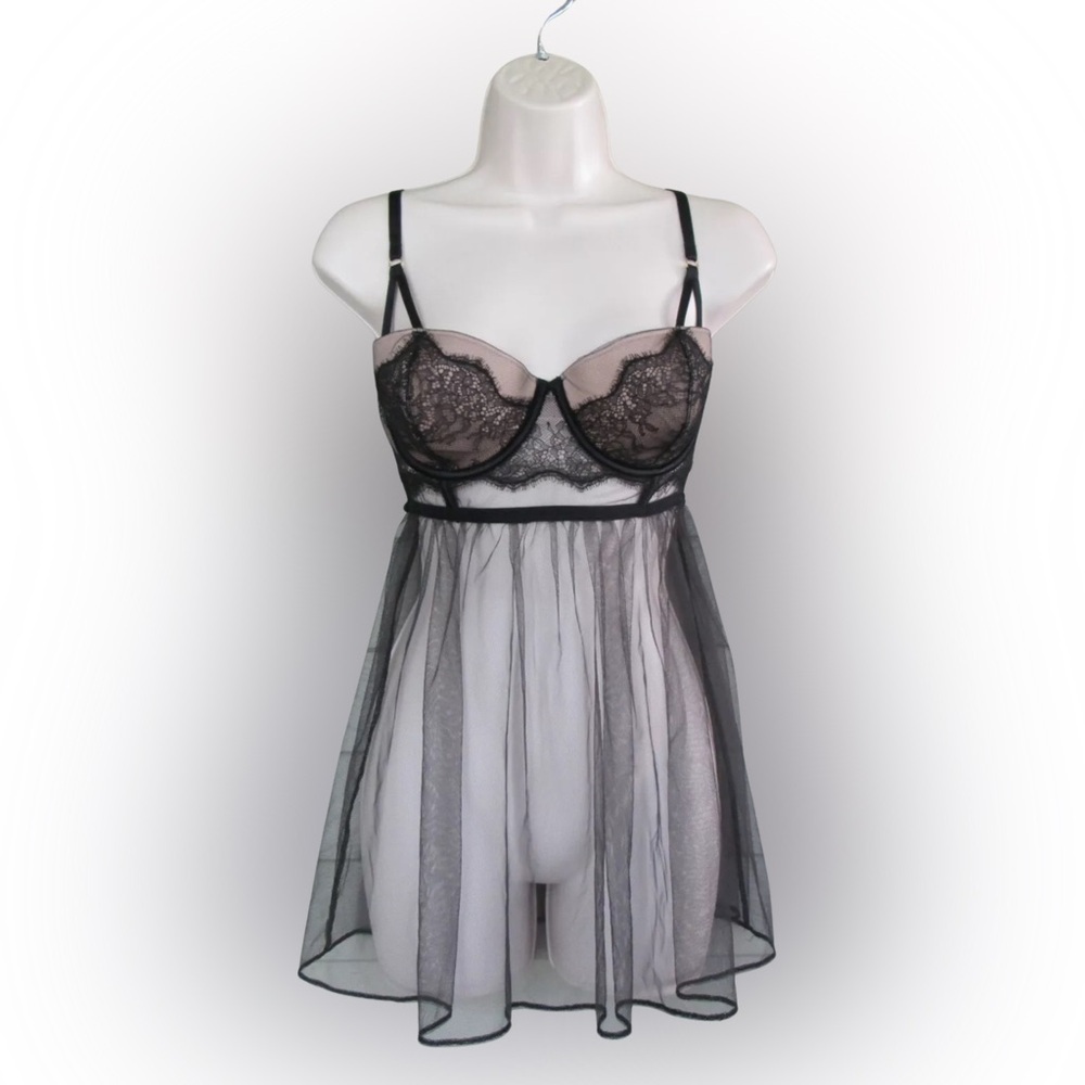 Victoria's Secret Womens Sheer Black Underwire Sexy Chemise Nightie 36D Babydoll
